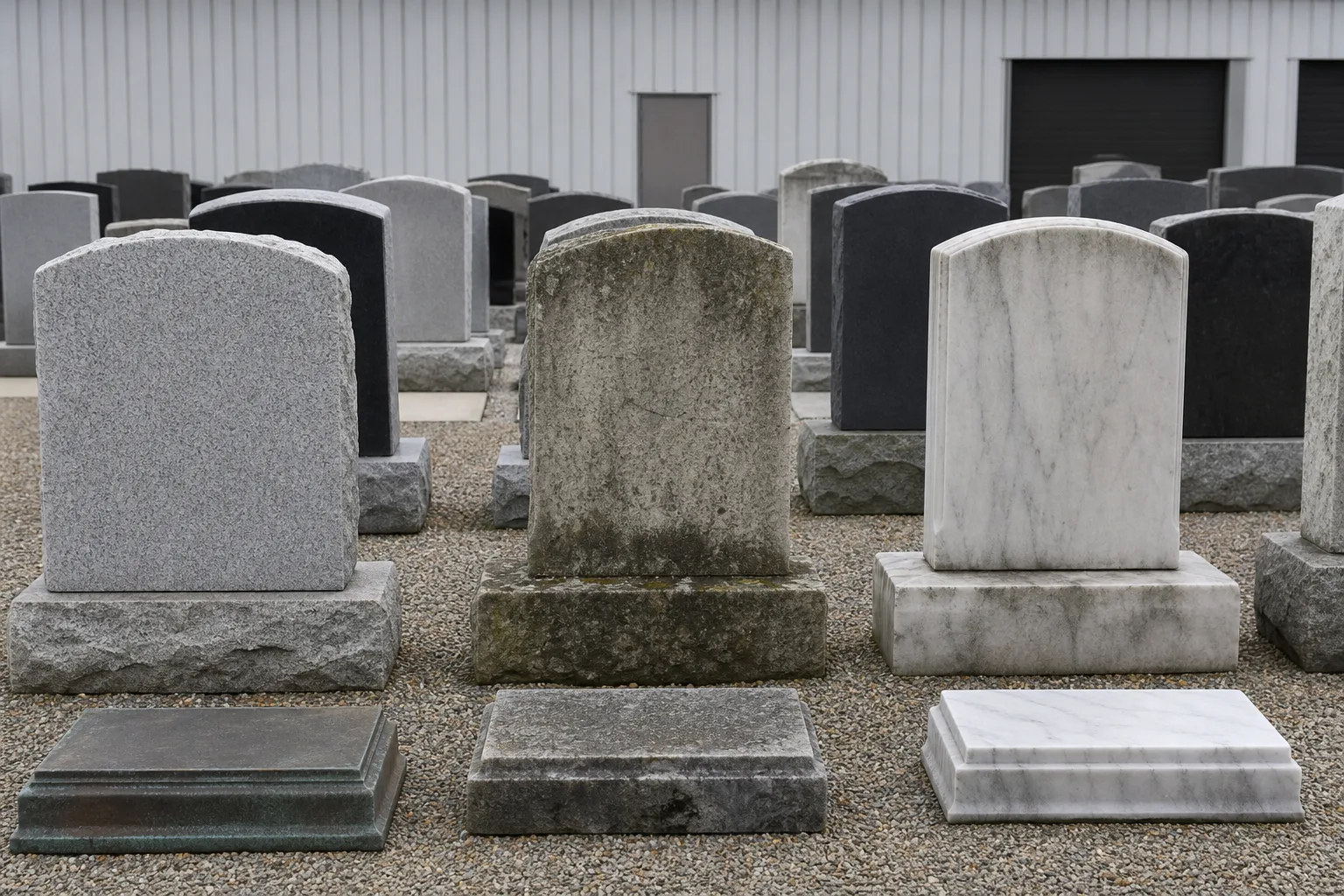 Forty years in the weather, and what granite, bronze and marble each look like by then
